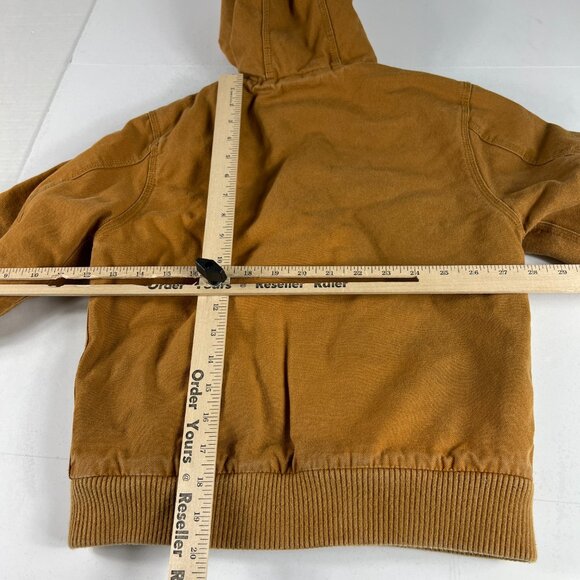 Carhartt Duck Canvas Quilted Jacket Youth Small 7-8 Tan Full Zip Hooded Bomber - Picture 13 of 16
